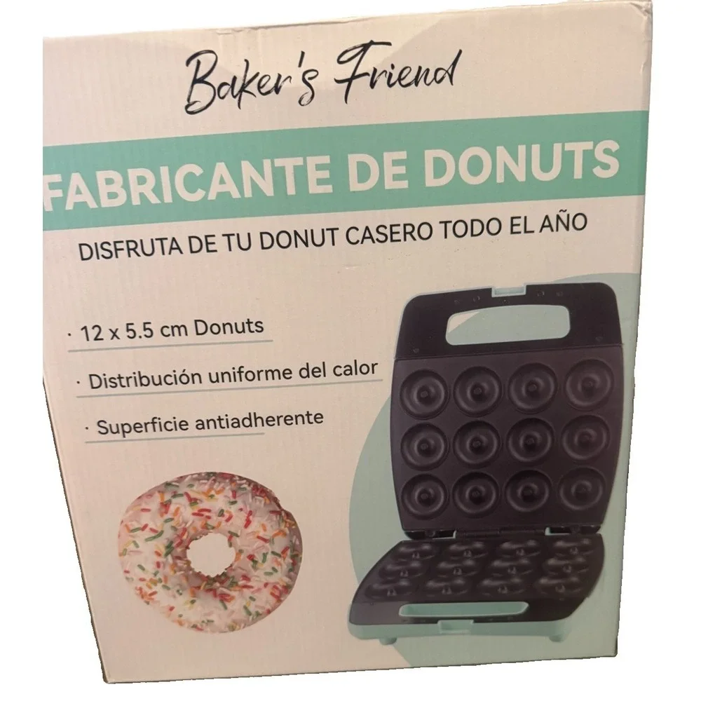 Bakers Friend Donut Maker BF-DM01 Mint Green 12 Count Non-Stick 1200W NEW